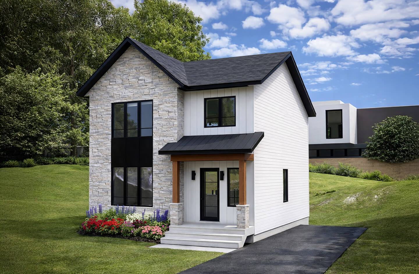 Modèle de cottage scandinave avec garage